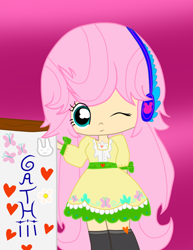 Size: 820x1060 | Tagged: artist needed, safe, fluttershy, human, humanized, solo, wink