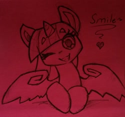 Size: 1280x1200 | Tagged: safe, artist:carmelcube, derpibooru import, twilight sparkle, twilight sparkle (alicorn), alicorn, pony, female, mare, smiling, solo, traditional art, wink