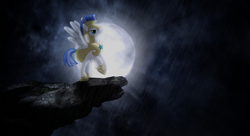 Size: 1980x1080 | Tagged: safe, artist:allwat, artist:chainchomp2 edit, artist:mithandir730, derpibooru import, pegasus, pony, collaboration, armor, cliff, dark, full moon, glow, royal guard, vector, wallpaper