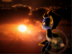 Size: 1200x900 | Tagged: safe, artist:ilucky7, derpibooru import, spitfire, pony, 3d, clothes, cloud, lens flare, solo, sun, uniform, wonderbolts uniform