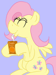 Size: 558x746 | Tagged: safe, artist:cowsrtasty, fluttershy, pegasus, pony, eyes closed, flutterjuice, food, juice, juice box, solo