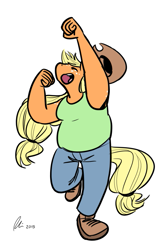 Size: 521x810 | Tagged: safe, artist:rwl, applejack, anthro, cheering, emoticon, open mouth, plump, simple background, solo, stocky, white background, yeehaw