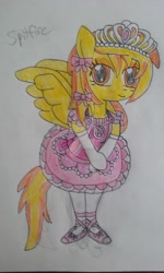 Size: 1024x1707 | Tagged: safe, artist:tobiisabunny, derpibooru import, spitfire, pegasus, pony, ballerina, female, solo, spread wings, traditional art, watermark, wings