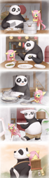 Size: 756x2688 | Tagged: safe, artist:howxu, fluttershy, anthro, panda, comic, cooking, crossover, cute, kung fu panda, po, shyabetes, sleeping