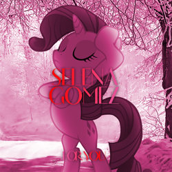 Size: 800x800 | Tagged: safe, artist:lcpsycho, artist:penguinsn1fan, rarity, pony, unicorn, bipedal, cover, parody, rearing, selena gomez, solo