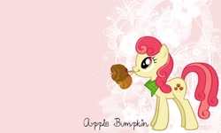 Size: 3000x1800 | Tagged: safe, artist:kelseysparrow67, artist:solusjbj, derpibooru import, apple bumpkin, apple family member, caramel apple (food), mouth hold, solo, vector, wallpaper