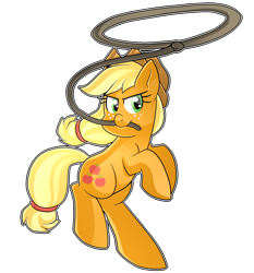 Size: 1396x1500 | Tagged: safe, artist:regkitty, applejack, earth pony, pony, lasso, mouth hold, rearing, rope, simple background, solo, transparent background