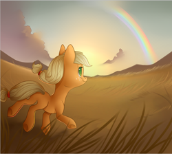 Size: 792x711 | Tagged: safe, artist:nayra-the-wolf, applejack, earth pony, pony, the cutie mark chronicles, filly, rainbow, running, scene interpretation, solo