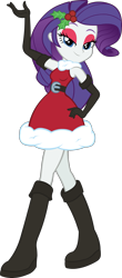 Size: 1317x3000 | Tagged: safe, artist:doctor-g, rarity, equestria girls, boots, christmas, clothes, dress, evening gloves, eyeshadow, gloves, holiday, holly, lidded eyes, long gloves, looking at you, makeup, shoes, simple background, smiling, solo, transparent background