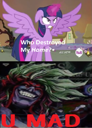 Size: 425x589 | Tagged: safe, derpibooru import, twilight sparkle, twilight sparkle (alicorn), alicorn, pony, exploitable meme, female, hades, kid icarus: uprising, mare, meme, who destroyed twilight's home