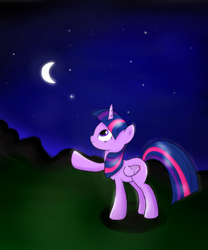 Size: 872x1046 | Tagged: safe, artist:milanoss, derpibooru import, twilight sparkle, twilight sparkle (alicorn), alicorn, pony, female, mare, moon, night, solo