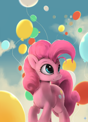 Size: 1300x1800 | Tagged: safe, artist:noctilucent-arts, pinkie pie, earth pony, pony, balloon, female, mare, pink coat, pink mane, solo