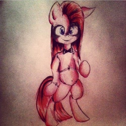 Size: 600x598 | Tagged: safe, artist:kelsiepie, pinkie pie, pony, bipedal, crossover, five nights at freddy's, pinkamena diane pie, solo, traditional art