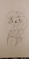 Size: 2080x4160 | Tagged: safe, artist:tjpones, rarity, equestria girls, christmas, clothes, female, grayscale, holiday, home alone 2: lost in new york, lineart, monochrome, off shoulder, solo, traditional art