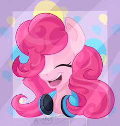 Size: 970x1018 | Tagged: safe, artist:mary-ray, pinkie pie, earth pony, pony, female, headphones, mare, pink coat, pink mane, solo