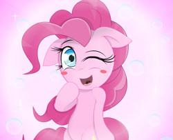 Size: 877x711 | Tagged: safe, artist:coltsteelstallion, pinkie pie, earth pony, pony, blushing, cute, diapinkes, floppy ears, solo, wink