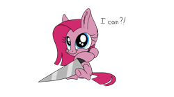 Size: 1930x1080 | Tagged: safe, artist:emalajiss36, pinkie pie, earth pony, pony, chibi, knife, pinkamena diane pie, solo