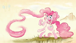 Size: 1400x800 | Tagged: safe, artist:pimander1446, pinkie pie, earth pony, pony, prehensile mane, solo, traditional art, watercolor painting