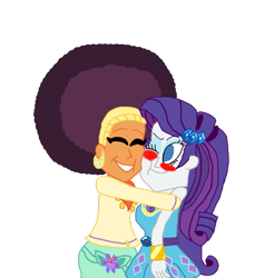 Size: 887x900 | Tagged: safe, artist:ktd1993, rarity, saffron masala, equestria girls, afro, blushing, equestria girls-ified, female, hug, lesbian, raffron, shipping