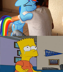 Size: 1020x1152 | Tagged: safe, artist:brandonale, derpibooru import, rainbow dash, human, pegasus, pony, fanfic:my little dashie, bart simpson, crossover, irl, irl human, photo, the simpsons