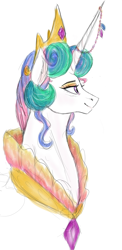 Size: 790x1623 | Tagged: safe, artist:colourssx, princess celestia, alicorn, pony, bust, crown, horn jewelry, jewelry, portrait, regalia, simple background, solo, white background