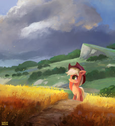 Size: 1100x1206 | Tagged: safe, artist:ajvl, applejack, earth pony, pony, female, mare, scenery, solo