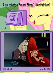 Size: 438x600 | Tagged: safe, fluttershy, pegasus, pony, exploitable meme, fs doesn't know what she's getting into, meme, mr. horse, obligatory pony, ren, ren and stimpy, ren and stimpy adult party cartoon, this will end in tears, tv meme