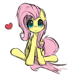 Size: 801x856 | Tagged: safe, artist:absyndian, fluttershy, pegasus, pony, cute, folded wings, heart, looking up, shyabetes, simple background, sitting, solo, white background