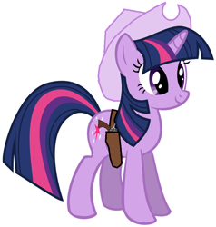 Size: 756x794 | Tagged: safe, artist:rainbow-dash-2014, derpibooru import, twilight sparkle, cowboy hat, gun, hat, holster, revolver, solo, stetson, weapon