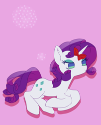 Size: 1200x1475 | Tagged: safe, artist:kkmrarar, rarity, pony, unicorn, bow, female, hair bow, mare, no pupils, pink background, simple background, solo