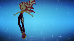 Size: 1920x1080 | Tagged: safe, screencap, sunset shimmer, better together, equestria girls, let it rain, arms wide open, clothes, eyes closed, rain, singing, solo, wavy hair