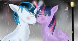 Size: 1280x678 | Tagged: safe, artist:mrscurlystyles, derpibooru import, twilight sparkle, twilight sparkle (alicorn), oc, oc:vorpal sword, alicorn, pony, canon x oc, female, mare, rain