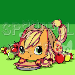 Size: 720x720 | Tagged: safe, artist:spoonfulofcats, applejack, cat, apple, apple pie, species swap, watermark