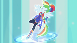 Size: 640x360 | Tagged: safe, derpibooru import, screencap, rainbow dash, better together, equestria girls, forgotten friendship, awesome, beautiful, falling, falling back, ponied up, solo, super ponied up, transformation