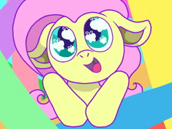 Size: 800x600 | Tagged: safe, artist:melodymute, fluttershy, butterfly, pegasus, pony, cute, floppy ears, smiling, solo, wingding eyes