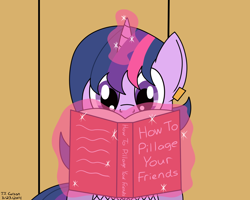 Size: 1280x1024 | Tagged: safe, artist:toonboy92484, derpibooru import, twilight sparkle, twilight sparkle (alicorn), alicorn, pony, book, bookworm, female, glowing horn, mare, solo