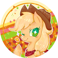 Size: 649x649 | Tagged: safe, artist:lemonheart, applejack, earth pony, pony, bits, smiling, solo, wink