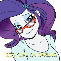 Size: 500x500 | Tagged: dead source, safe, artist:reiduran, rarity, equestria girls, bedroom eyes, bust, colored, darling, female, glasses, glasses rarity, looking at you, phone number, rarity's glasses, simple background, smiling, smirk, smug, smugity, solo, transparent background