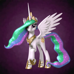 Size: 1200x1200 | Tagged: safe, artist:netburst-celeron, princess celestia, alicorn, pony, 3d, blender, raised hoof, simple background, solo, spread wings, wings