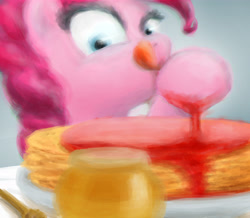 Size: 3448x3000 | Tagged: safe, artist:plotcore, pinkie pie, earth pony, pony, food, jam, not blood, pancakes, solo