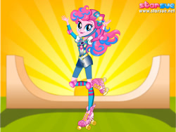 Size: 800x600 | Tagged: safe, artist:user15432, pinkie pie, human, equestria girls, friendship games, bracelet, clothes, dressup game, elbow pads, helmet, jewelry, knee pads, necklace, ponied up, roller derby, roller skates, rollerblades, skates, socks, sporty style, starsue, stockings, thigh highs