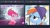 Size: 485x267 | Tagged: safe, derpibooru import, screencap, pinkie pie, rainbow dash, earth pony, pegasus, pony, best gift ever, the last problem, cute, dashabetes, derpibooru, gameloft, juxtaposition, juxtaposition win, meme, meta, older, older pinkie pie, scrunchy face, sitting, solo, wow! glimmer