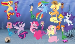 Size: 1280x756 | Tagged: safe, artist:ra1nb0wk1tty, artist:selenaede, artist:user15432, applejack, fluttershy, pinkie pie, rainbow dash, rarity, sunset shimmer, twilight sparkle, twilight sparkle (alicorn), alicorn, earth pony, human, mermaid, pegasus, pony, sea pony, seapony (g4), unicorn, equestria girls, my little pony: the movie, alternate mane seven, base used, bubble guppies, crossover, deema, deema (bubble guppies), equestria girls style, equestria girls-ified, fin wings, fins, gil (bubble guppies), goby, goby (bubble guppies), kelp, male, mane six, merboy, mermaid tail, mermaidized, merman, mermanized, molly (bubble guppies), nick jr., nickelodeon, nonny (bubble guppies), ocean, oona, oona (bubble guppies), rock, scuba mask, seaponified, seapony applejack, seapony fluttershy, seapony pinkie pie, seapony rainbow dash, seapony rarity, seapony sunset, seapony twilight, seashell, seaweed, species swap, starfish, swimming, under the sea, underwater, wings, zooli