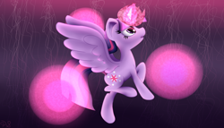 Size: 2100x1200 | Tagged: safe, artist:greenprotagonist, derpibooru import, twilight sparkle, twilight sparkle (alicorn), alicorn, pony, female, magic, mare, solo, wallpaper