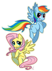 Size: 768x1048 | Tagged: artist needed, safe, derpibooru import, fluttershy, rainbow dash, pegasus, pony, cloud, cloudy, simple background, transparent background