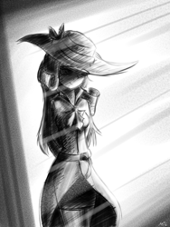 Size: 3000x4000 | Tagged: safe, artist:maneingreen, rarity, human, equestria girls, rarity investigates, detective, detective rarity, grayscale, monochrome, sketch, solo