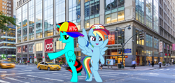 Size: 1044x499 | Tagged: safe, artist:jawsandgumballfan24, artist:jhayarr23, derpibooru import, rainbow dash, oc, oc:ethan, oc:jawsandgumballfan24, alicorn, pegasus, pony, pony creator, alicorn oc, canon x oc, female, irl, male, new york city, photo, ponies in real life, shipping, straight