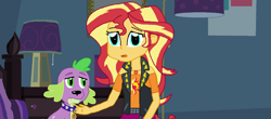 Size: 1600x706 | Tagged: safe, artist:thomaszoey3000, spike, spike the regular dog, sunset shimmer, dog, equestria girls