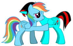 Size: 788x502 | Tagged: safe, artist:jawsandgumballfan24, derpibooru import, rainbow dash, oc, oc:ethan, alicorn, pegasus, pony, pony creator, alicorn oc, simple background, transparent background