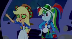 Size: 640x347 | Tagged: safe, derpibooru import, screencap, applejack, rainbow dash, better together, equestria girls, sunset's backstage pass!, music festival outfit